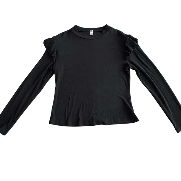 Black Ruffle Sleeve Top | Women's Long Sleeve Blouse | Size XL - Picture 1 of 5